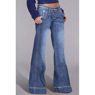 Damen Hochgeschnittene Bootcut Jeans mit verdrängten Waschungen und ausgestelltem Bein Fudus
