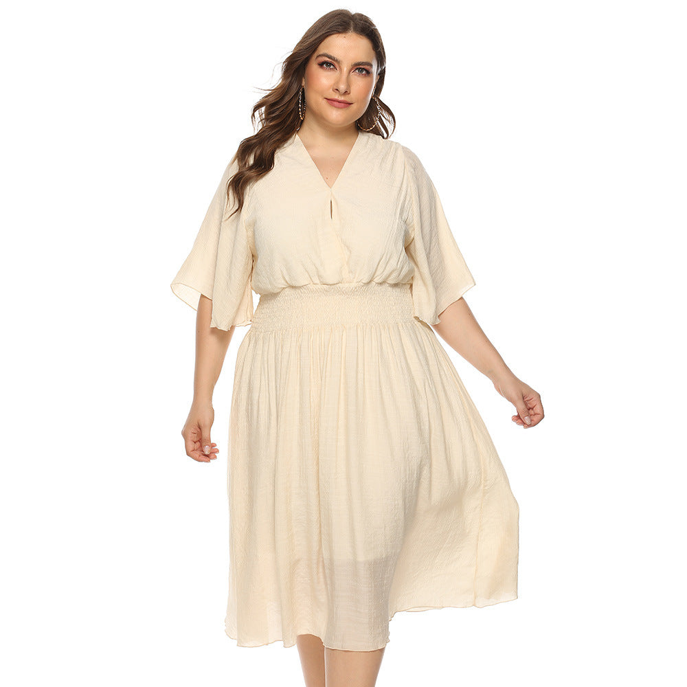 Damen Midikleid mit elegantem V-Ausschnitt und fließendem Stoff Fudus