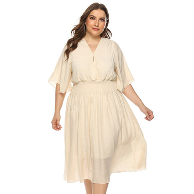 Damen Midikleid mit elegantem V-Ausschnitt und fließendem Stoff Fudus