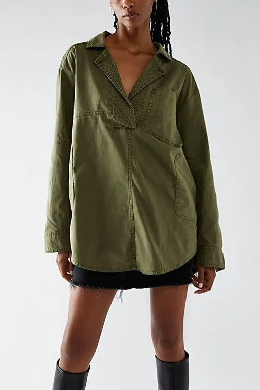 Damen lässige Overshirt aus hochwertigem Denim mit strukturiertem Design Fudus