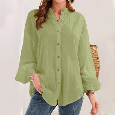 Damen lässige Bluse aus leichtem Leinen mit dekorativen Knöpfen Fudus