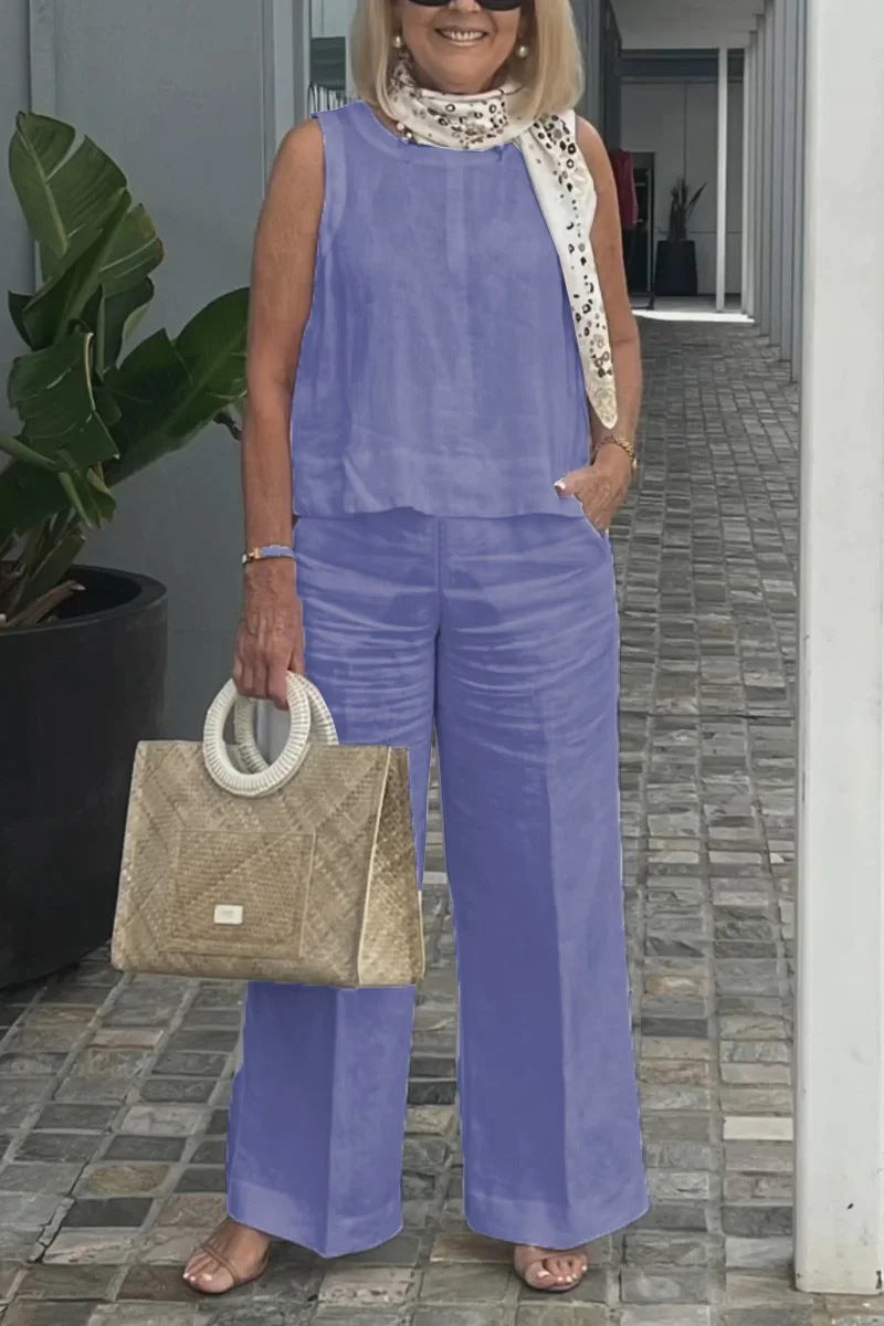 Leinen-Set mit ärmellosem Top | Weite Hose | Sommerlicher Chic