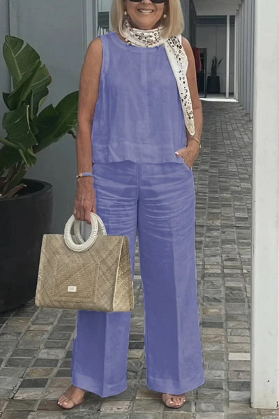 Leinen-Set mit ärmellosem Top | Weite Hose | Sommerlicher Chic