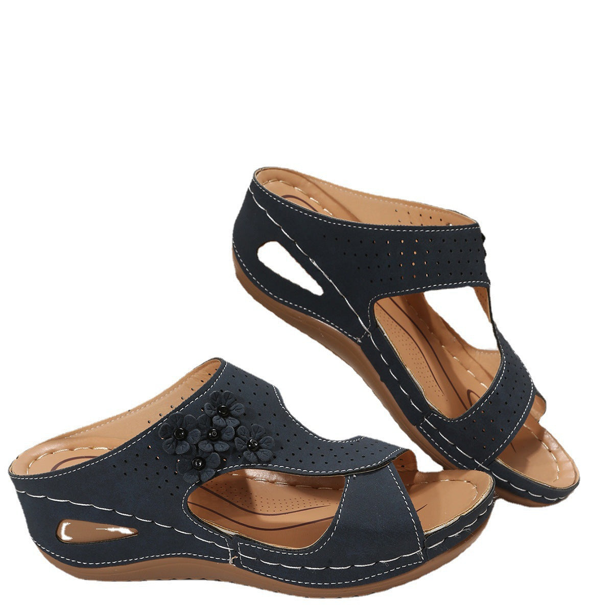 Damen Wedge-Sandalen mit floralem Dekor und atmungsaktiver Obermaterialstruktur Fudus