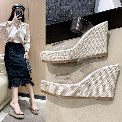 Damen Wedge-Pantoletten mit transparenten Riemen und strapazierfähiger Jutesohle Fudus