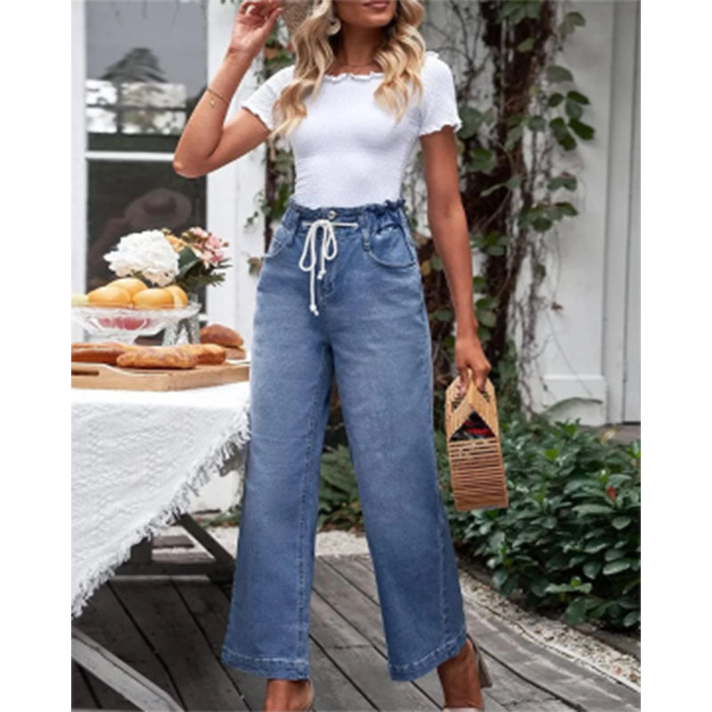 Damen Weite Jeans mit elastischem Bund und praktischen Taschen Fudus