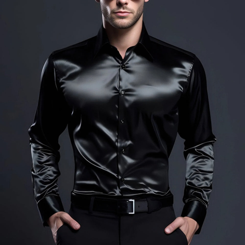 Glänzendes Herren Satin Hemd
