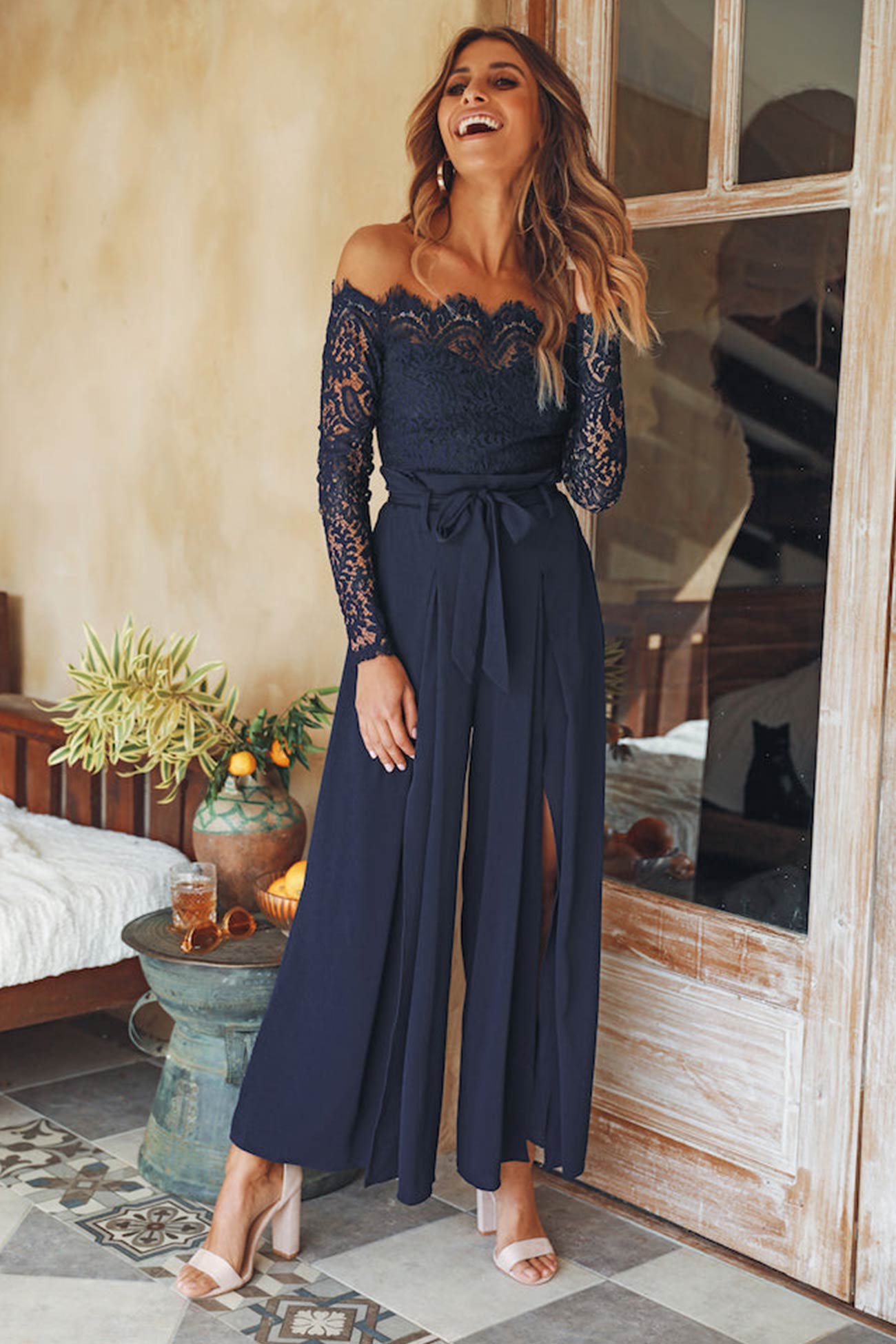 Hope - Verlockender Off-Shoulder Schlitz Jumpsuit