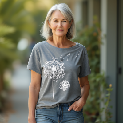 T-Shirt mit Pusteblumen-Print | Rundhals | Lässiger Schnitt