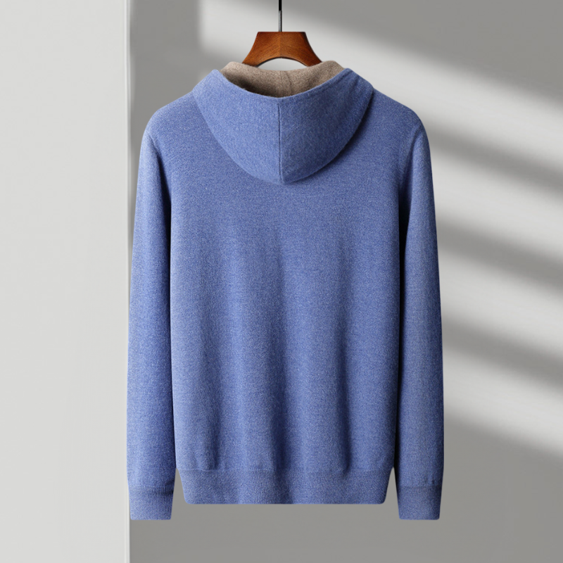 Herren Kaschmir-Wolle Kapuzenpullover mit Reißverschluss - Premium Qualität