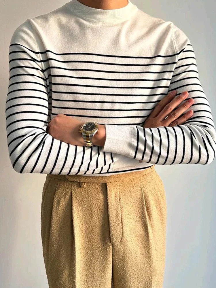 Gestreifter Men Strickpullover aus Merinowolle