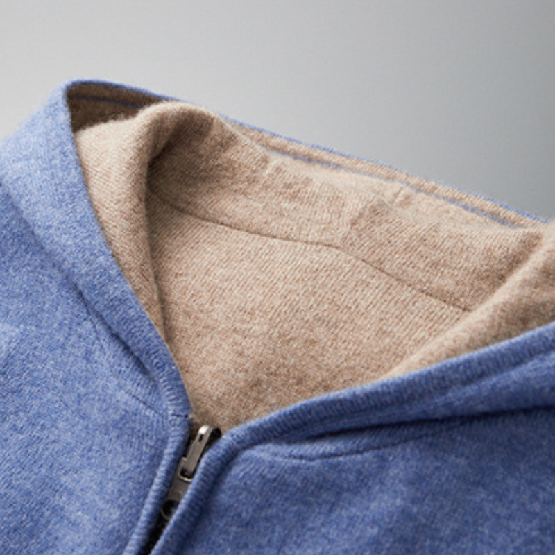 Herren Kaschmir-Wolle Kapuzenpullover mit Reißverschluss - Premium Qualität