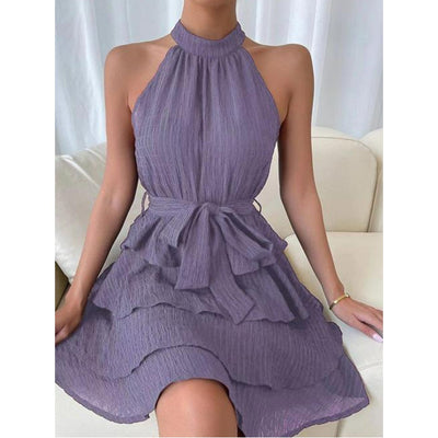 Engeltraud™ | Boho Minikleid mit Volants – Rückenfrei, Halterneck & Taillengürtel für Sommer & Festival