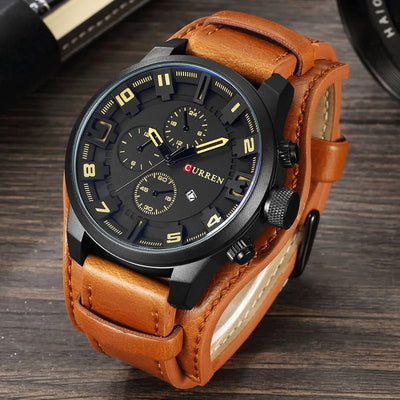 Elegante Herren Chronograph Armbanduhr Leder