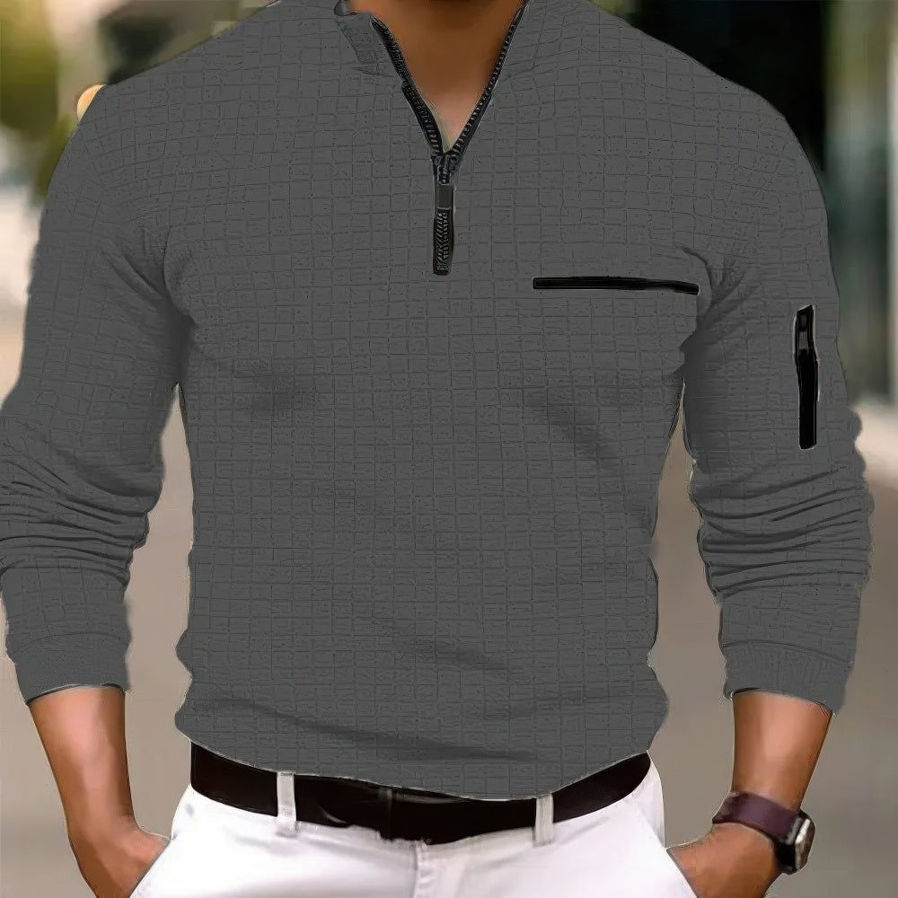 Casual Baumwolle Herren Langarm Poloshirt mit Reißverschluss