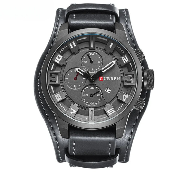 Elegante Herren Chronograph Armbanduhr Leder