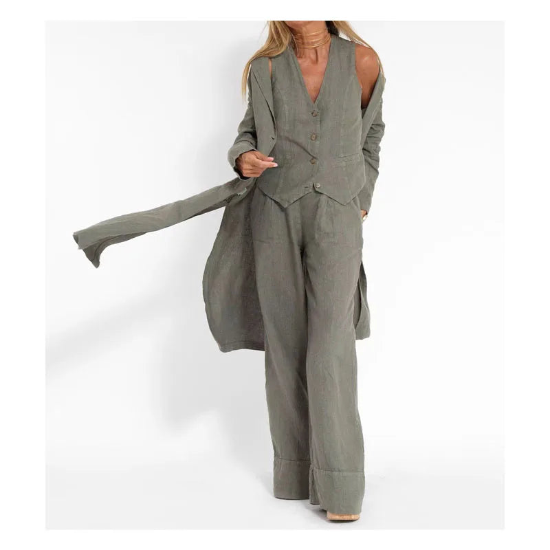 Leinen-Set mit Weste | Weite Hose | Moderner Minimalismus