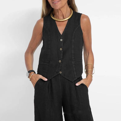 Leinen-Set mit Weste | Weite Hose | Moderner Minimalismus