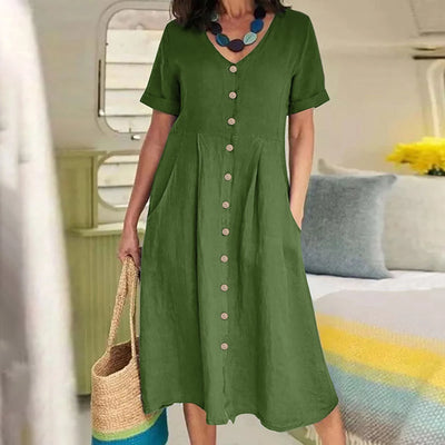 Sophie™ - Retro V-Ausschnitt Baumwoll-Leinen Lockeres Sommerkleid