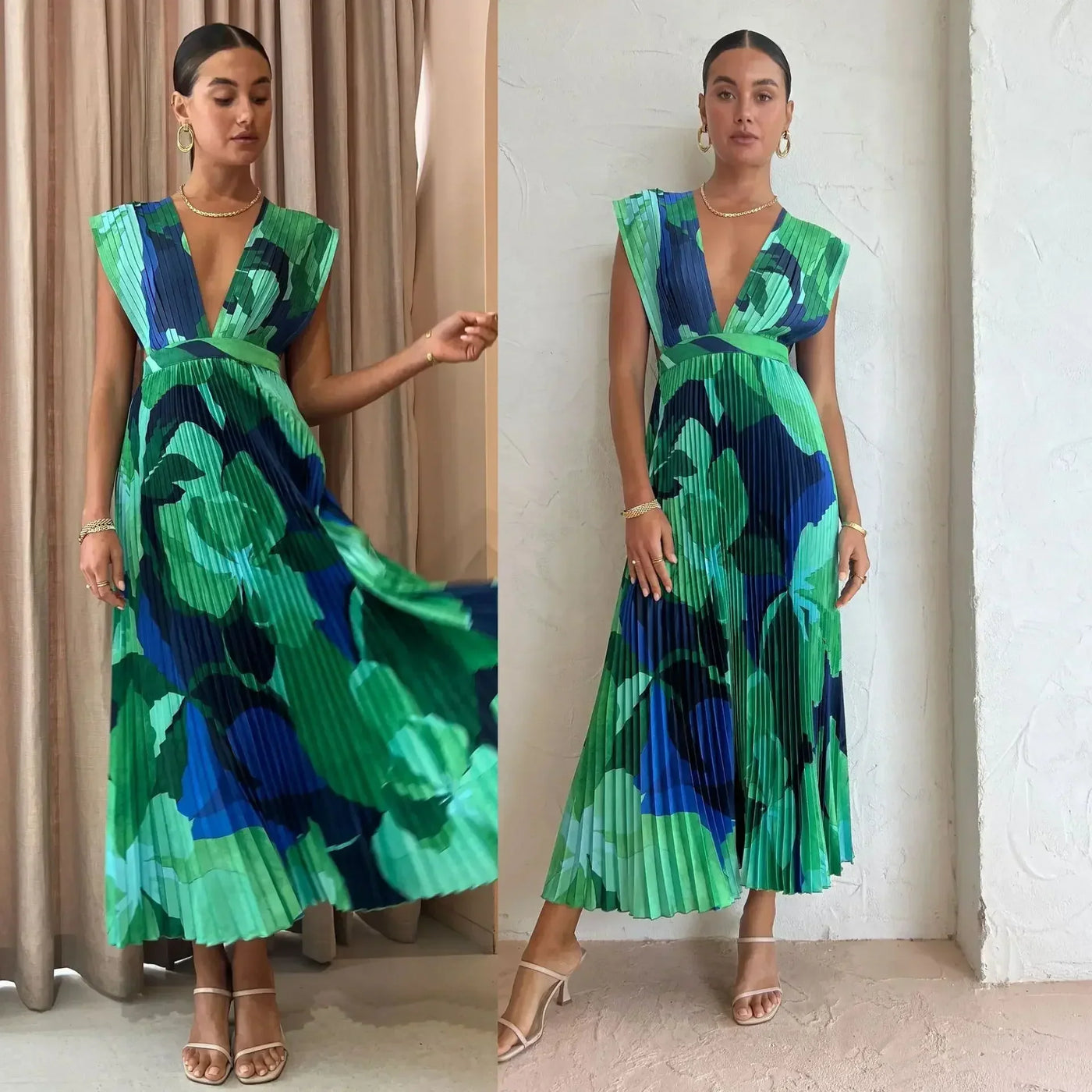 Plissee-Midikleid | Florales Muster | Elegante Silhouette