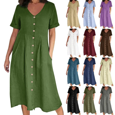 Sophie™ - Retro V-Ausschnitt Baumwoll-Leinen Lockeres Sommerkleid