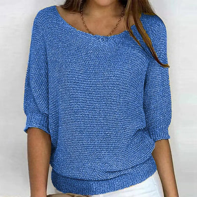 Damen 3/4 Ärmel Strickpullover | Rundhalsausschnitt