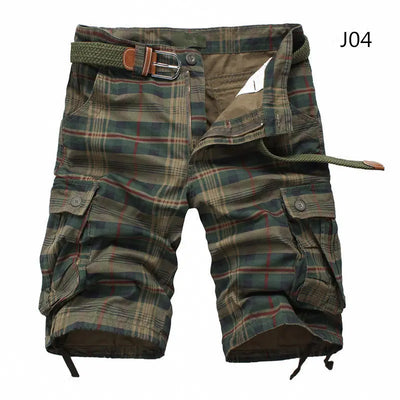2025 Summer Men Shorts Fashion Plaid Beach Shorts Mens Casual Shorts Military Short Pants Male Bermuda Cargo Overalls No belt