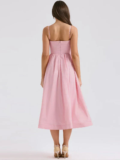 Sommerliche Damen A-Linien Midi-Kleid mit Spaghettiträgern – Elegant & Feminin