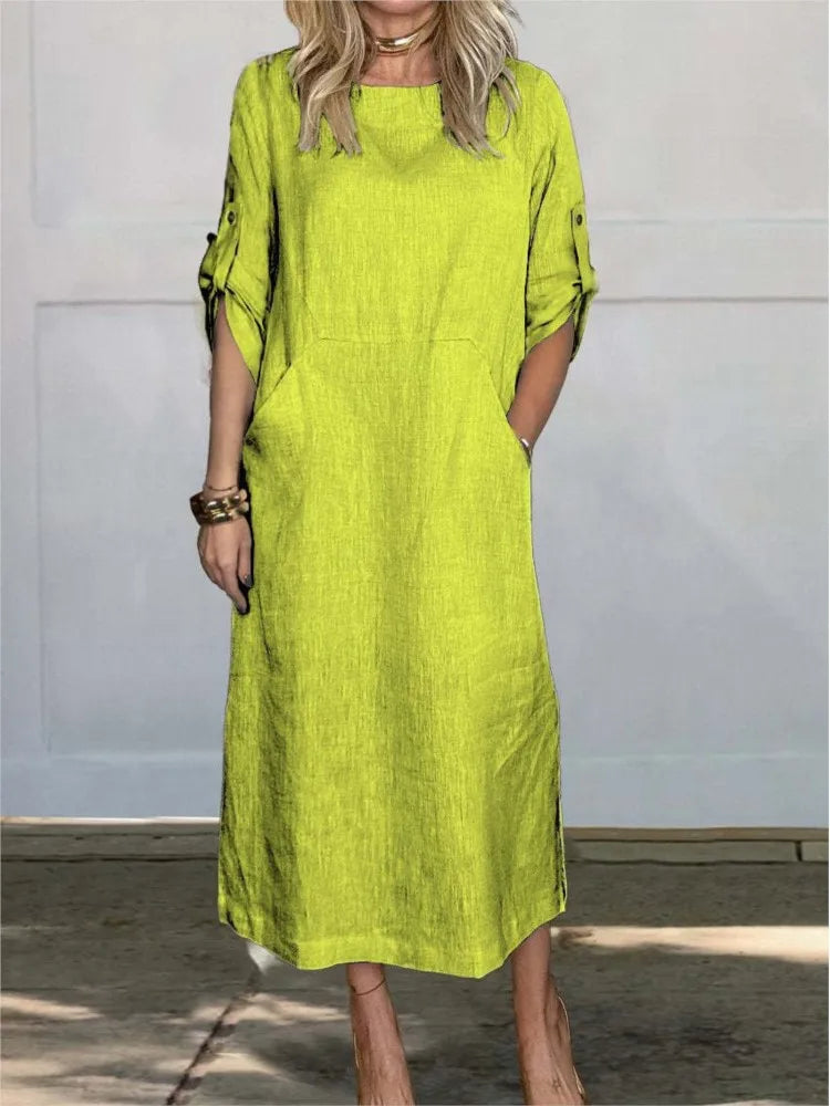Stella™ - Stilvolles, bequemes, lockeres Leinenkleid mit kurzen Ärmeln