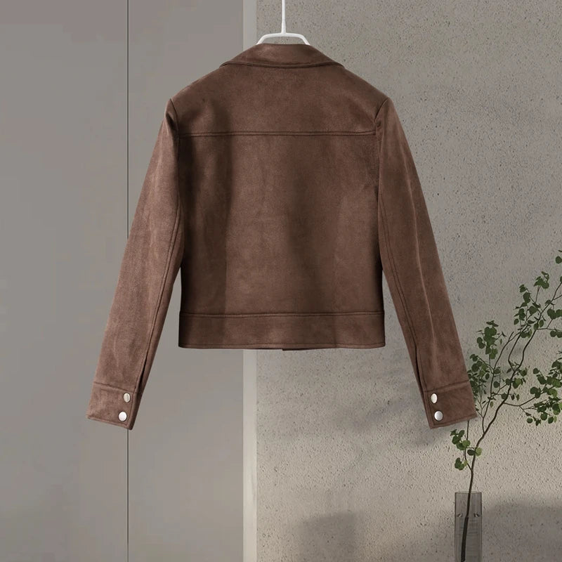 Karis | Damen Übergangsjacke Kurz Braun Mit Knöpfen & Taschen