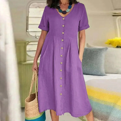 Sophie™ - Retro V-Ausschnitt Baumwoll-Leinen Lockeres Sommerkleid