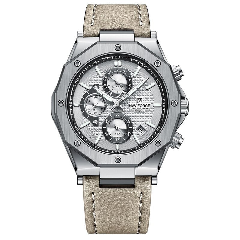 Moderne Lederarmband Chronographen-Uhr