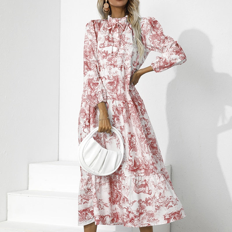 Addison - Elegantes, langärmliges Kleid mit Blumenmuster und lockerer Passform