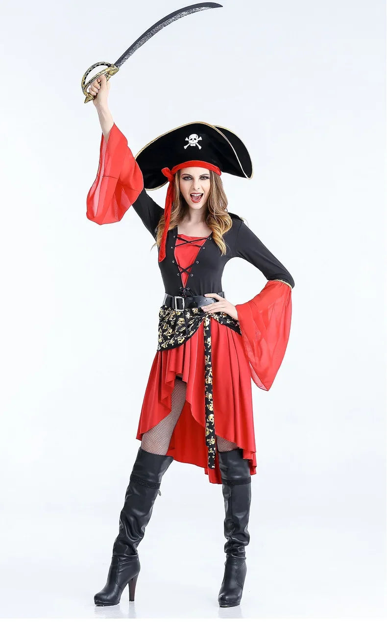 Piratenkapitän mit Hut und Schwert Halloween Kostum Kleid | Midi