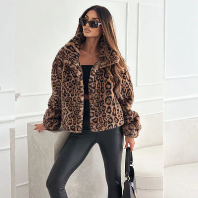 Leona | Cropped Kunstfelljacke Leopard