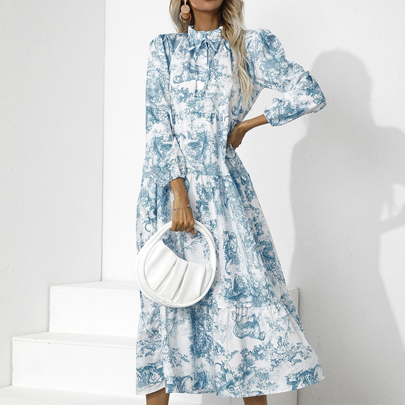 Addison - Elegantes, langärmliges Kleid mit Blumenmuster und lockerer Passform