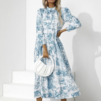 Addison - Elegantes, langärmliges Kleid mit Blumenmuster und lockerer Passform