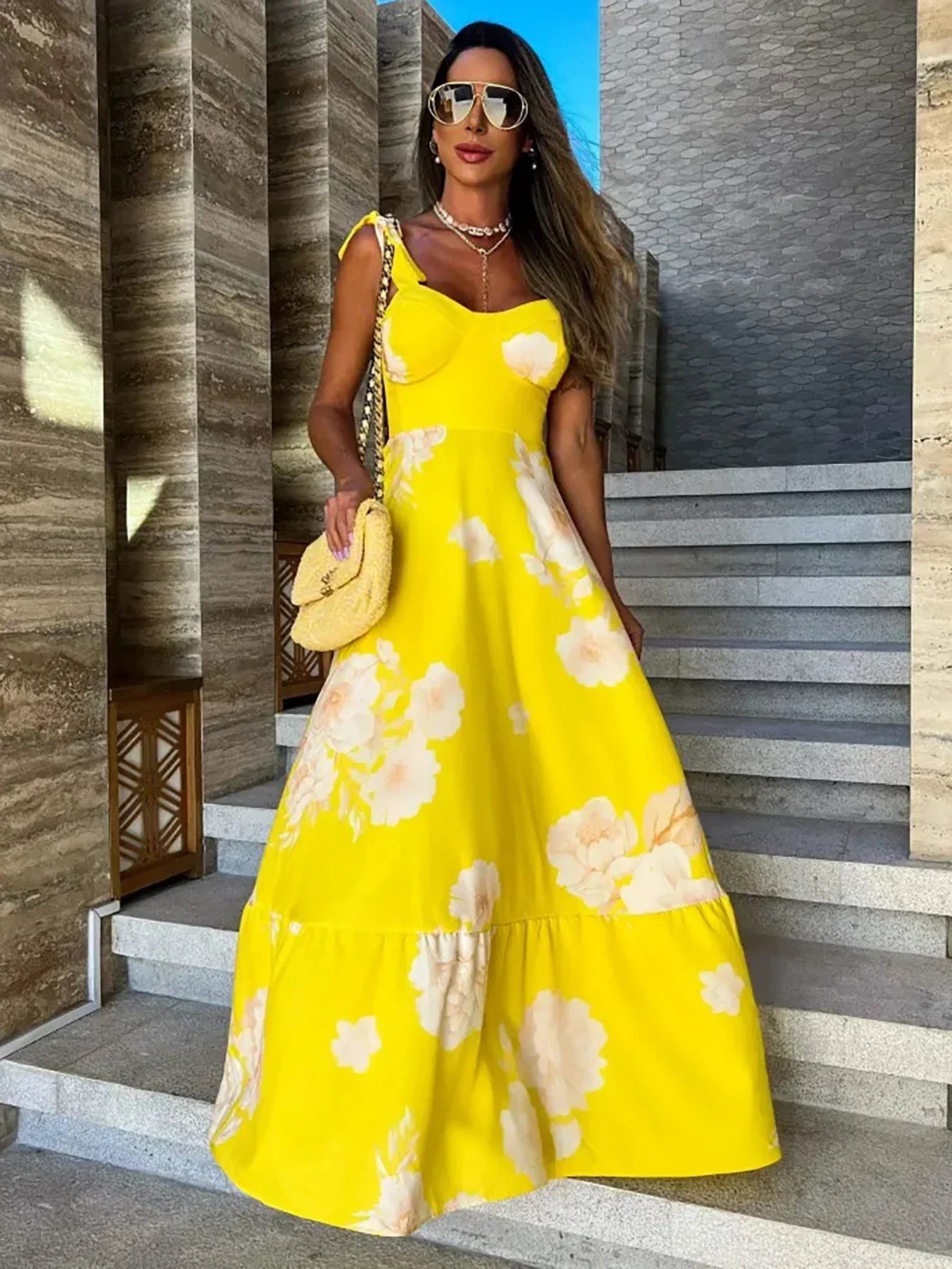 Jessie - Schickes Blumen-Maxikleid mit Schlitz für Damen