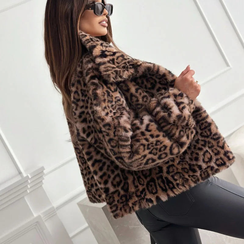 Leona | Cropped Kunstfelljacke Leopard