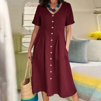 Sophie™ - Retro V-Ausschnitt Baumwoll-Leinen Lockeres Sommerkleid