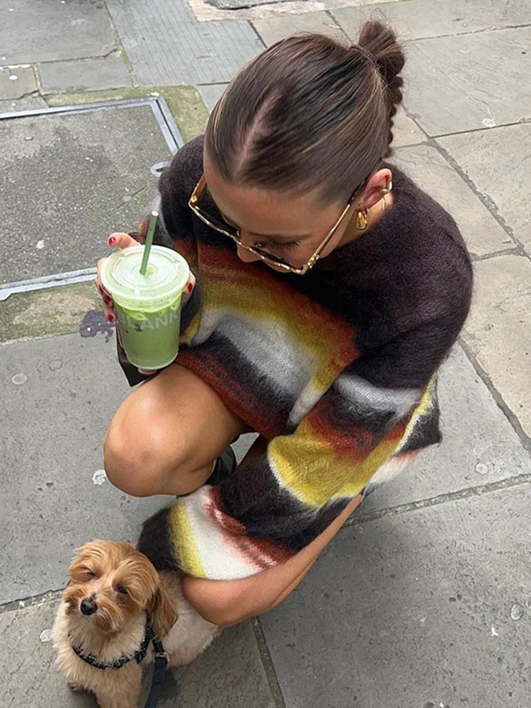 Selma | Gestreifter Fuzzy-Strickpullover