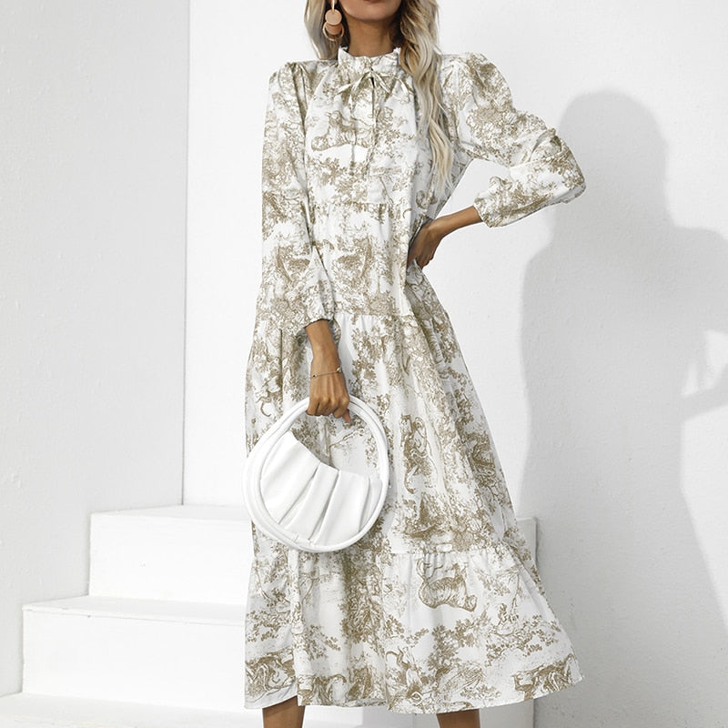 Addison - Elegantes, langärmliges Kleid mit Blumenmuster und lockerer Passform