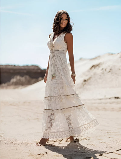 Boho-Maxikleid | Spitze & V-Ausschnitt | Luftige Eleganz