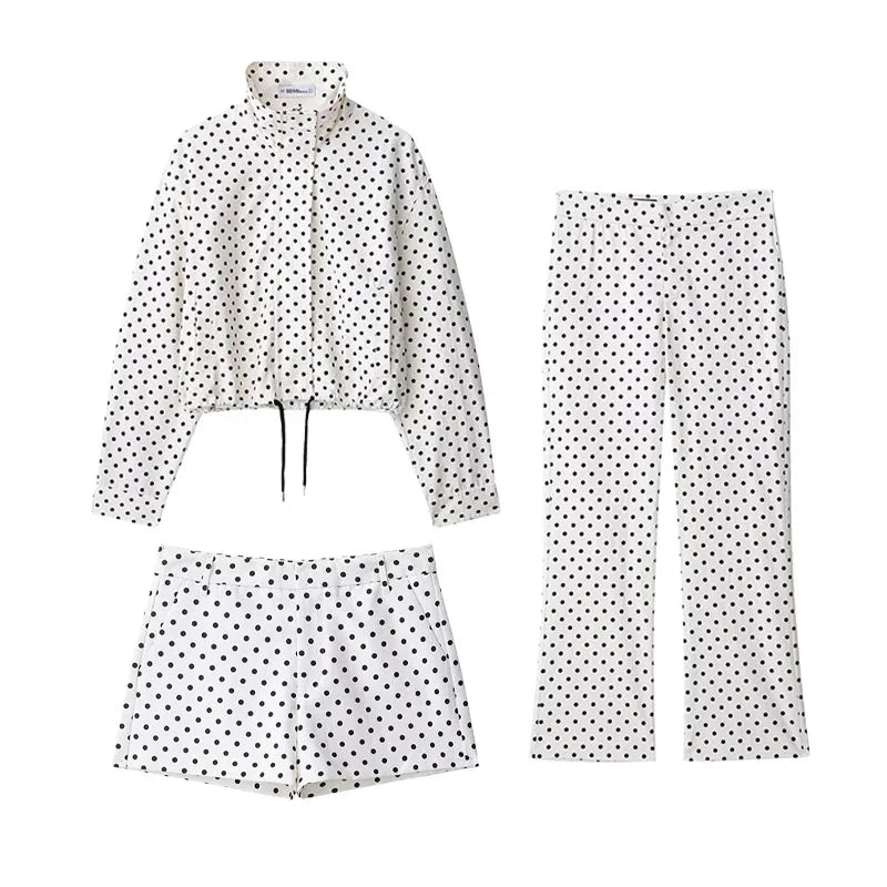 Dotty | Leichte Polka-Dot-Jacke mit Stehkragen &amp; Kordelzug