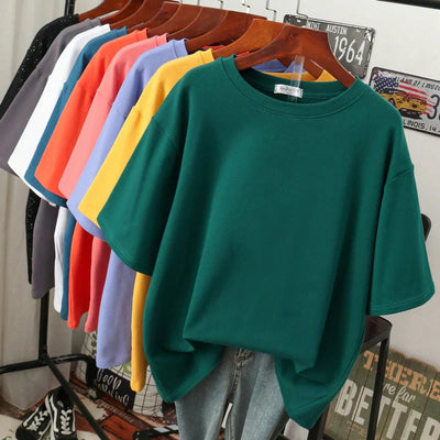 Damen-overzised-t-shirt rhoswen aus baumwolle mit rundhalsausschnitt