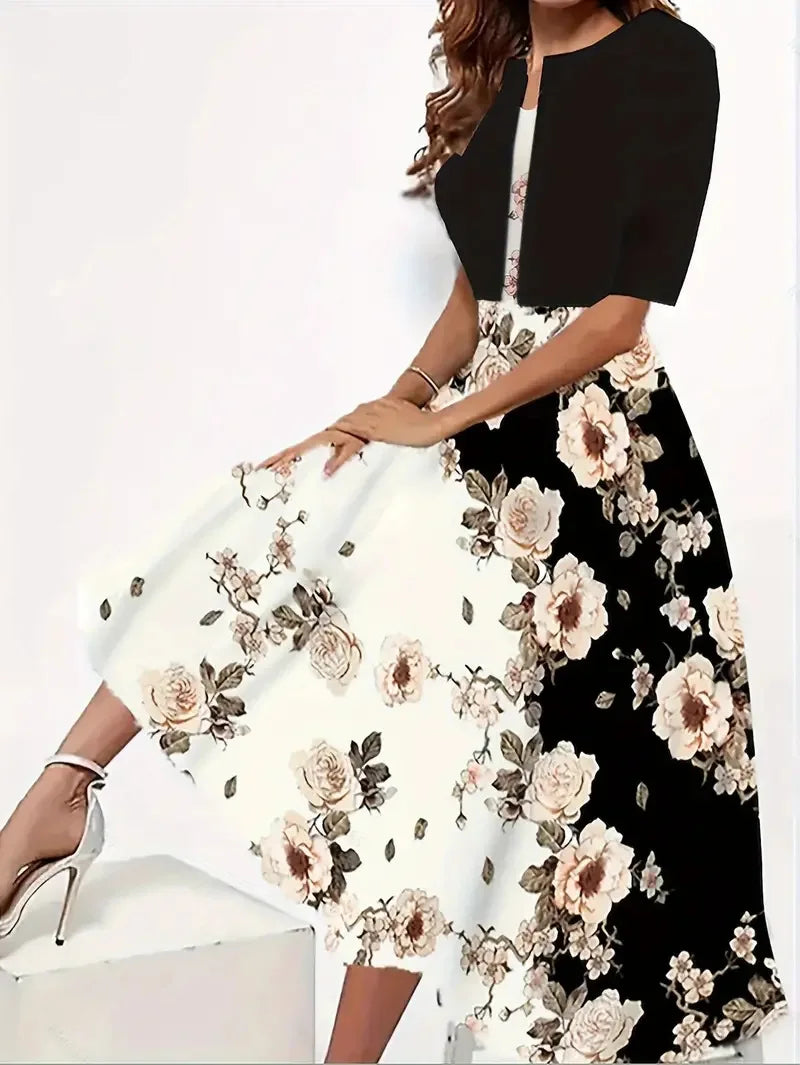 Damen-midi-sommerkleid mit blazer aus leichtem stoff