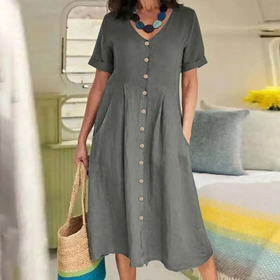 Sophie™ - Retro V-Ausschnitt Baumwoll-Leinen Lockeres Sommerkleid