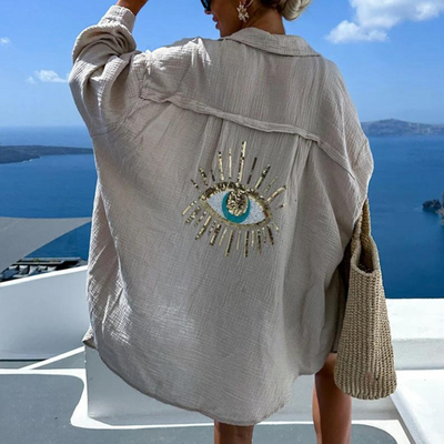 Sara | Stilvolles Hemd mit Pailletten und Perlenakzent