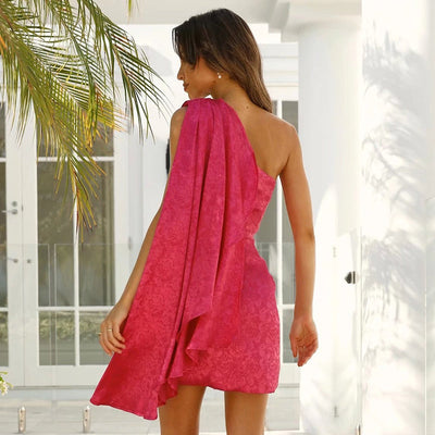 Damen Minikleid mit asymmetrischem Schnitt und schulterfreiem Design für festliche Anlässe