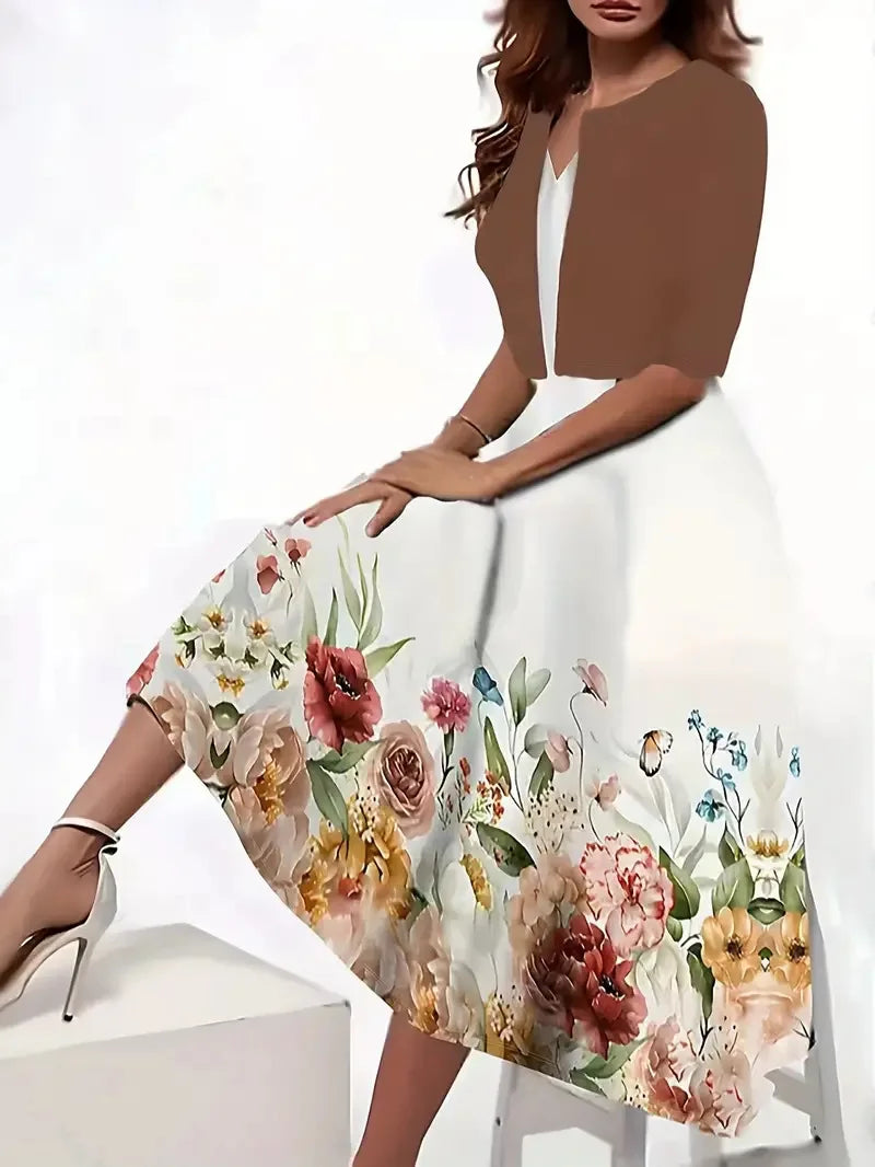 Damen-midi-sommerkleid mit blazer aus leichtem stoff